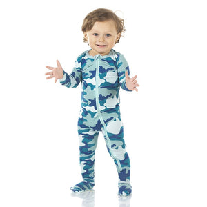 KicKee Pants, Baby Boy Apparel - Pajamas,  Kickee Pants - Print Footie with Zipper - Oasis Military