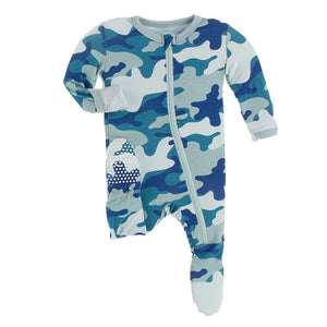 KicKee Pants, Baby Boy Apparel - Pajamas,  Kickee Pants - Print Footie with Zipper - Oasis Military
