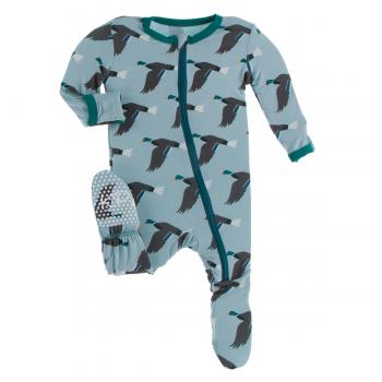 Kickee Pants - Print Footie with Zipper in Jade Mallard Duck - Eden Lifestyle