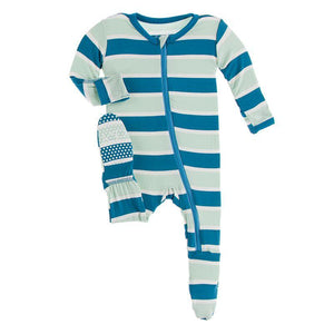 Kickee Pants - Print Footie with Zipper in Seaside Café Stripe - Eden Lifestyle