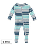 Kickee Pants - Print Footie with Zipper in Sport Stripe - Eden Lifestyle