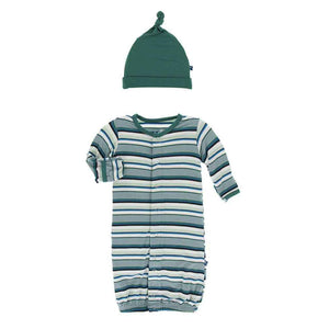 Kickee Pants - Print Gown Converter & Knot Hat Set - Multi Agriculture Stripe - Eden Lifestyle