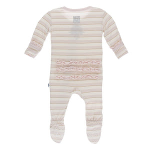 KicKee Pants, Baby Girl Apparel - Pajamas,  Kickee Pants - Print Muffin Ruffle Footie with Zipper - Everyday Heroes Sweet Stripe