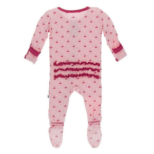 Kickee Pants - Print Muffin Ruffle Footie with Zipper in Lotus Cherries and Blossoms - Eden Lifestyle