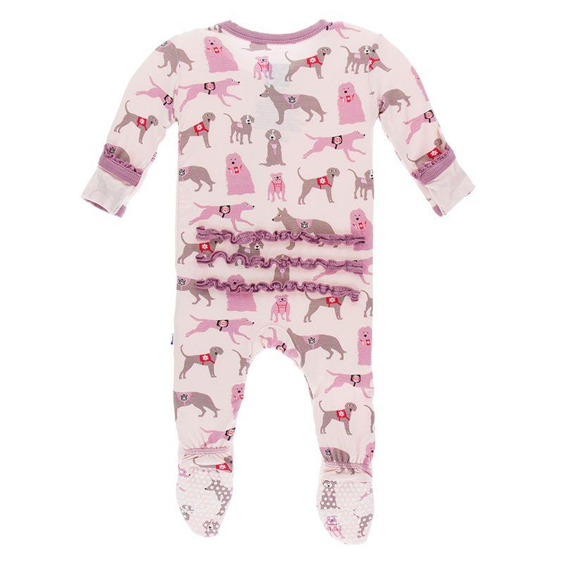 KicKee Pants, Baby Girl Apparel - Pajamas,  Kickee Pants - Print Muffin Ruffle Footie with Zipper - Macaroon Canine First Responders