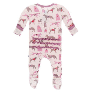 KicKee Pants, Baby Girl Apparel - Pajamas,  Kickee Pants - Print Muffin Ruffle Footie with Zipper - Macaroon Canine First Responders