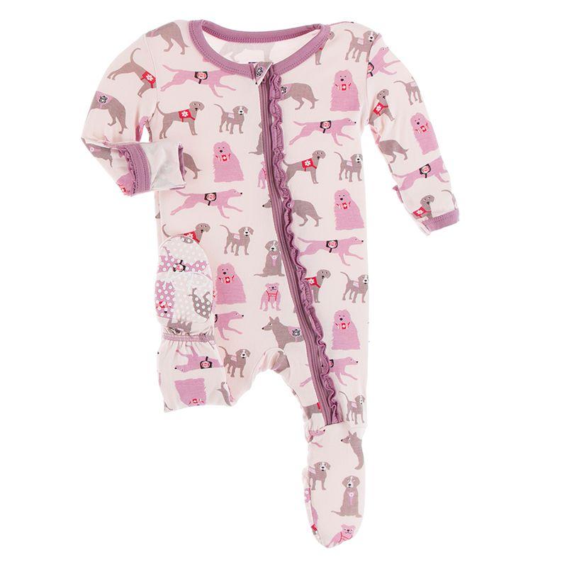 Kickee Pants - Print Muffin Ruffle Footie with Zipper - Macaroon Canine  First Responders