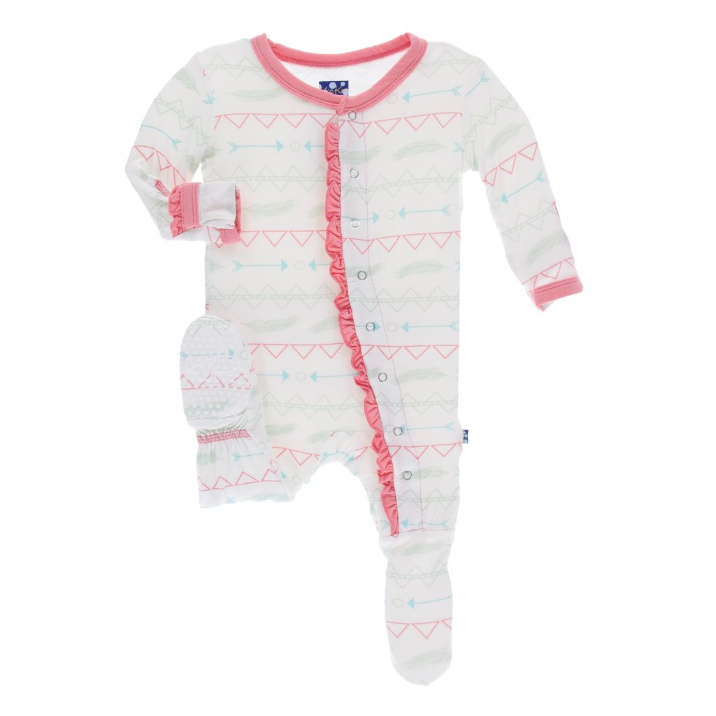 KicKee Pants, Baby Girl Apparel - Pajamas,  Kickee Pants - Print Muffin Ruffle Footie with Zipper - Pistachio Southwest