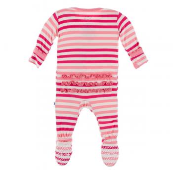 Kickee Pants - Print Muffin Ruffle Footie with Zipper in Forest Fruit Stripe - Eden Lifestyle
