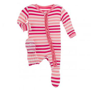 Kickee Pants - Print Muffin Ruffle Footie with Zipper in Forest Fruit Stripe - Eden Lifestyle