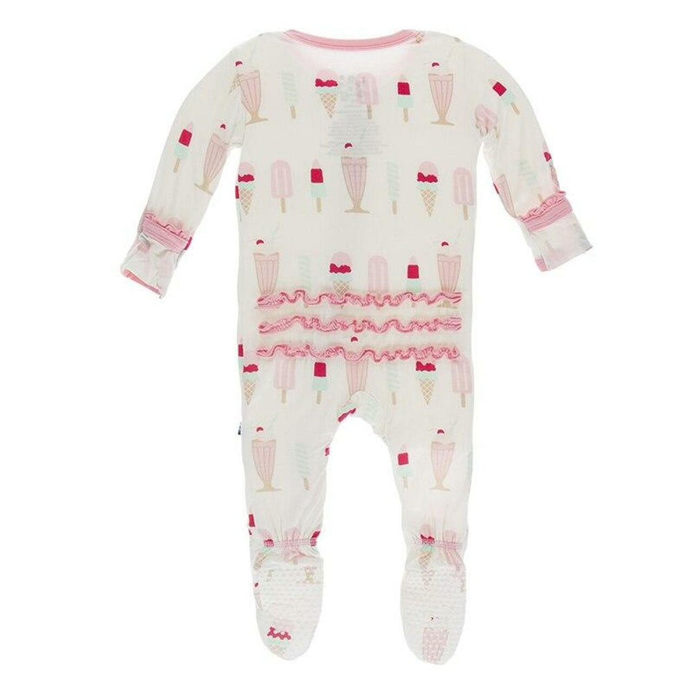 Kickee Pants - Print Muffin Ruffle Footie with Zipper in Natural Ice Cream Shop - Eden Lifestyle