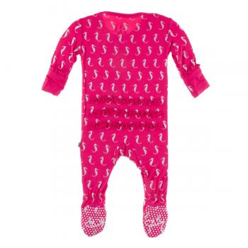 Kickee Pants - Print Muffin Ruffle Footie with Zipper in Prickly Pear Mini Seahorses - Eden Lifestyle