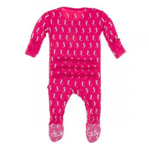 Kickee Pants - Print Muffin Ruffle Footie with Zipper in Prickly Pear Mini Seahorses - Eden Lifestyle