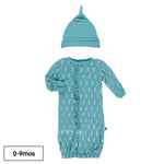 Kickee Pants - Print Ruffle Layette Gown & Single Knot Hat Set in Neptune Mini Seahorses - Eden Lifestyle