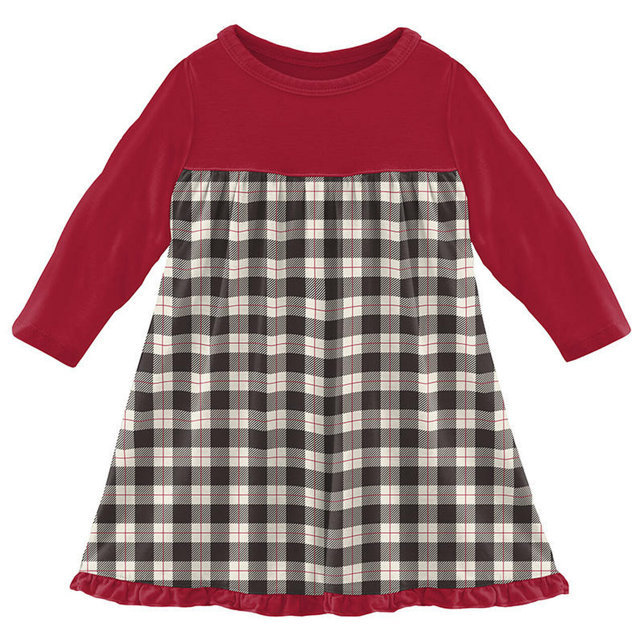Kickee Pants Print Classic Long Sleeve Swing Dress in Midnight Holiday Plaid - Eden Lifestyle
