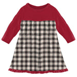 Kickee Pants Print Classic Long Sleeve Swing Dress in Midnight Holiday Plaid - Eden Lifestyle