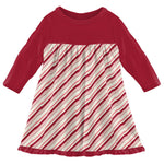 Kickee Pants Print Classic Long Sleeve Swing Dress in Strawberry Candy Cane Stripe - Eden Lifestyle