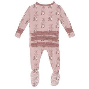 Kickee Pants Print Classic Ruffle Footie with Snaps in Baby Rose