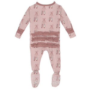 Kickee Pants Print Classic Ruffle Footie with Snaps in Baby Rose Ballet - Eden Lifestyle
