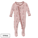 Kickee Pants Print Classic Ruffle Footie with Snaps in Baby Rose Ballet - Eden Lifestyle