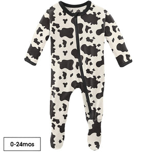 Kickee Pants Print Footie with Zipper in Cow Print - Eden Lifestyle