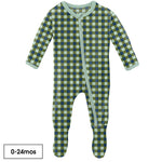 Kickee Pants Print Footie with Zipper in Moss Gingham - Eden Lifestyle