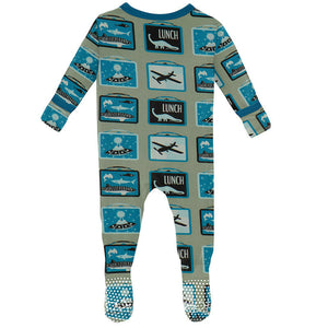 Kickee Pants Print Footie with Zipper in Silver Sage Lunchboxes - Eden Lifestyle
