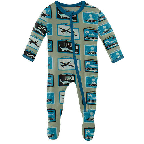 Kickee Pants Print Footie with Zipper in Silver Sage Lunchboxes - Eden Lifestyle