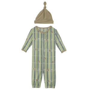 Kickee Pants Print Layette Gown Converter & Single Knot Hat Set in Football - Eden Lifestyle