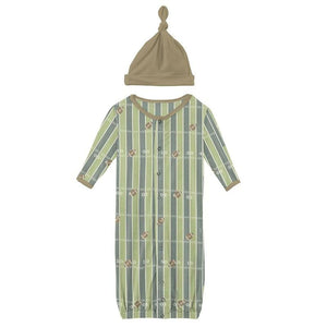 Kickee Pants Print Layette Gown Converter & Single Knot Hat Set in Football - Eden Lifestyle