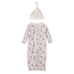 Kickee Pants Print Layette Gown Converter & Single Knot Hat Set in Macaroon Floral Vines - Eden Lifestyle