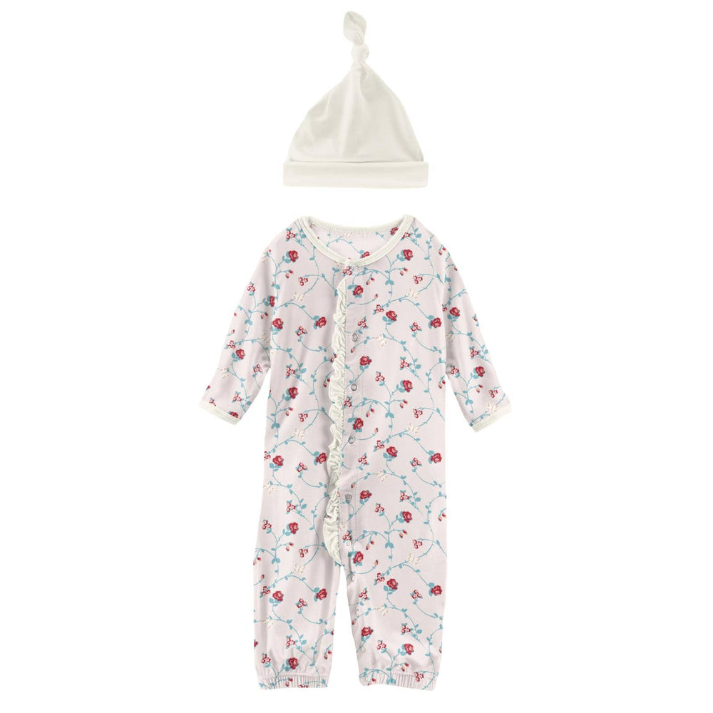 Kickee Pants Print Layette Gown Converter & Single Knot Hat Set in Macaroon Floral Vines - Eden Lifestyle