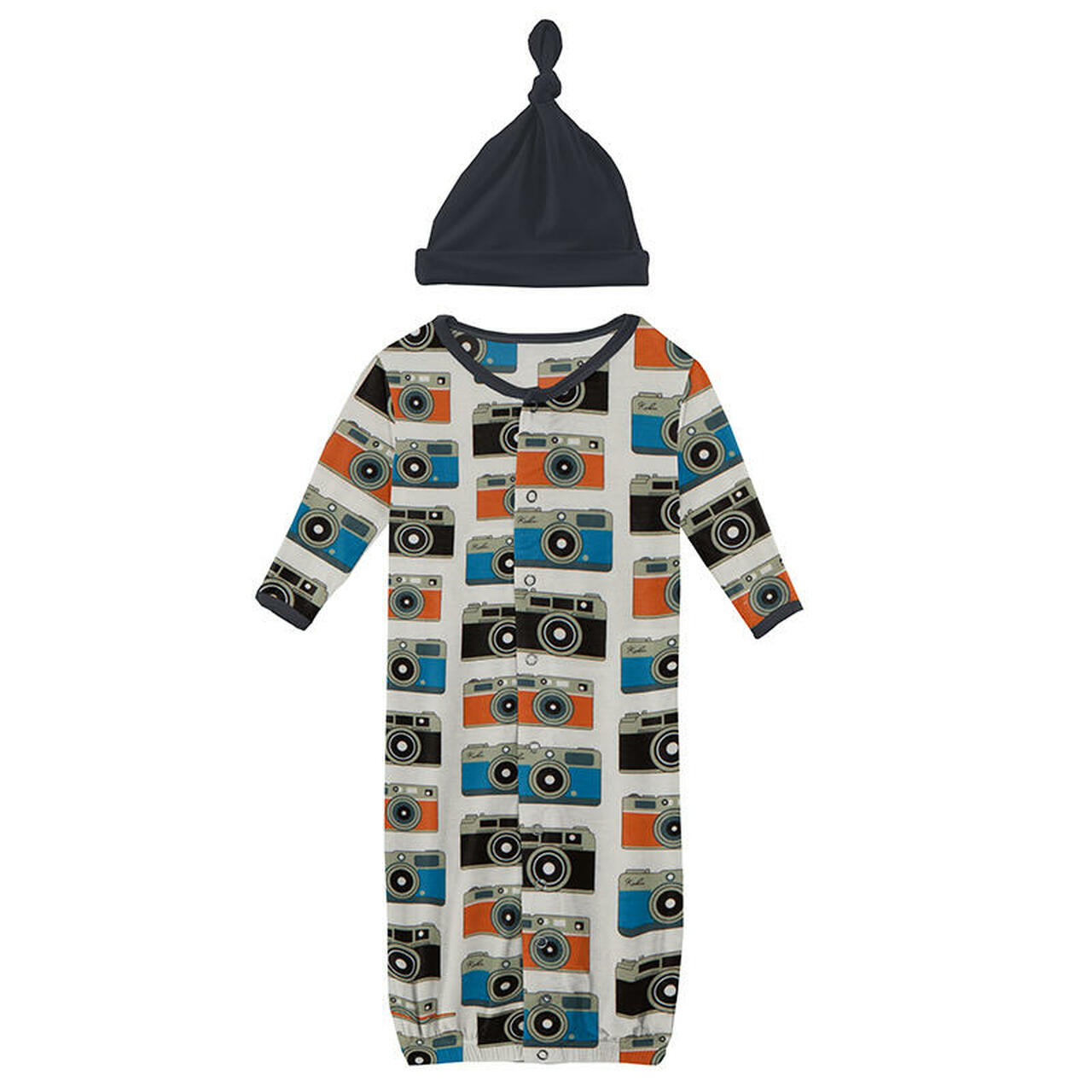Kickee Pants Print Layette Gown Converter & Single Knot Hat Set in Mom's Camera - Eden Lifestyle