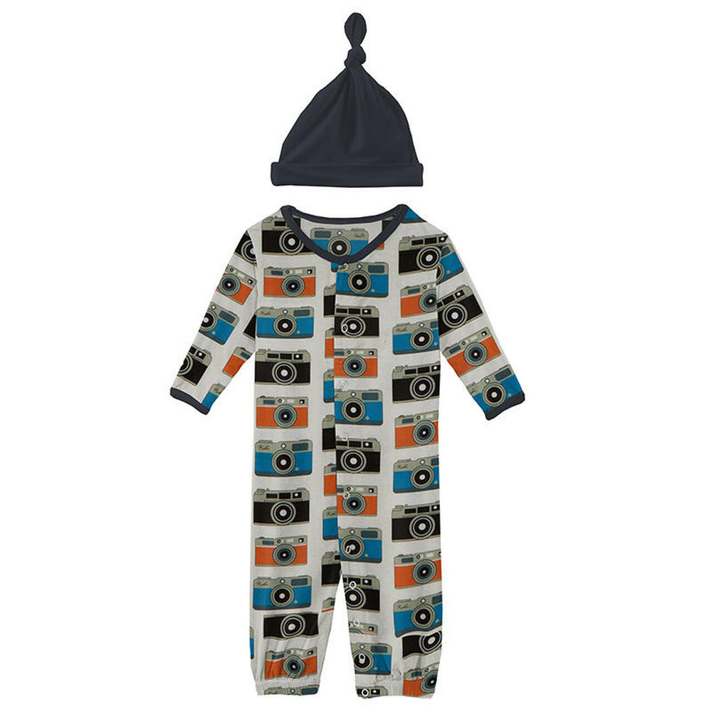 Kickee Pants Print Layette Gown Converter & Single Knot Hat Set in Mom's Camera - Eden Lifestyle