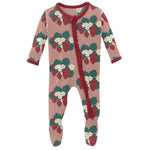 Kickee Pants Print Muffin Ruffle Footie with Zipper in Blush Strawberry Farm - Eden Lifestyle