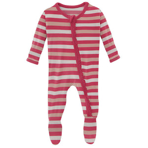 Kickee Pants Print Muffin Ruffle Footie with Zipper in Hopscotch Stripe - Eden Lifestyle