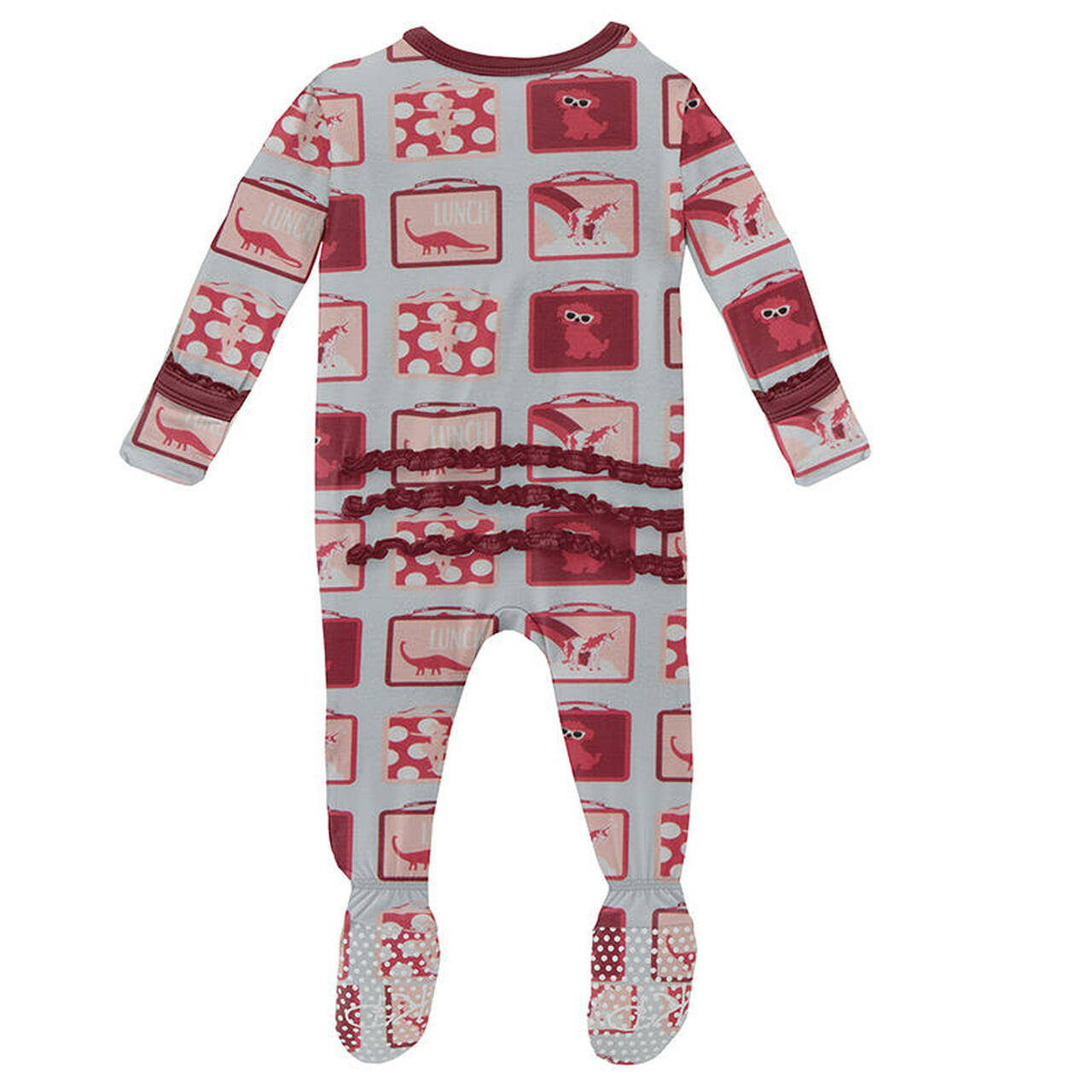 Kickee Pants Print Muffin Ruffle Footie with Zipper in Illusion Blue Lunchboxes - Eden Lifestyle