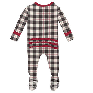 Kickee Pants Print Muffin Ruffle Footie with Zipper in Midnight Holiday Plaid - Eden Lifestyle