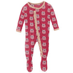 Kickee Pants Print Muffin Ruffle Footie with Zipper in Taffy Wise Owls - Eden Lifestyle