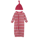 Kickee Pants Print Muffin Ruffle Layette Gown Converter & Single Knot Hat Set in Hopscotch Stripe - Eden Lifestyle