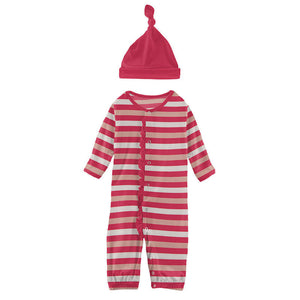 Kickee Pants Print Muffin Ruffle Layette Gown Converter & Single Knot Hat Set in Hopscotch Stripe - Eden Lifestyle