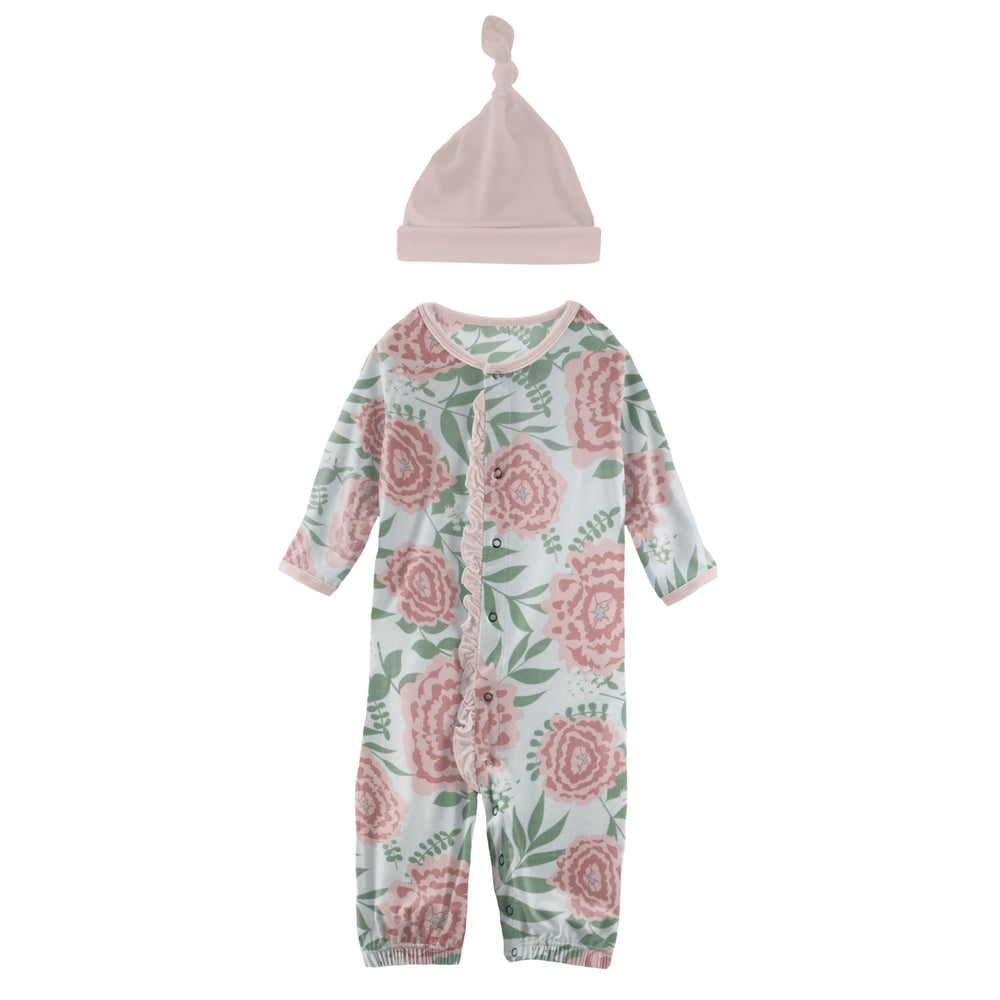 Kickee Pants Print Ruffle Layette Convertible Gown & Hat Set in Fresh Air Florist - Eden Lifestyle