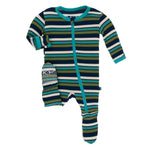KicKee Pants, Baby Boy Apparel - Pajamas,  Kickee Pants - Print Footie with Zipper - Botany Grasshopper Stripe