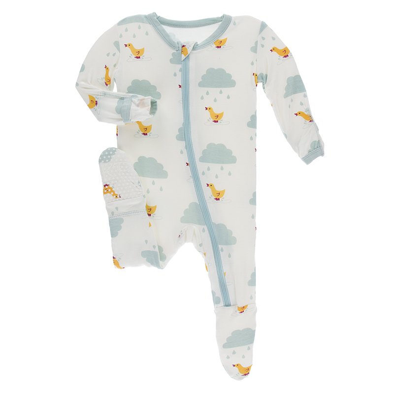 KicKee Pants, Baby Boy Apparel - Pajamas,  Kickee Pants - Print Footie with Zipper - Natural Puddle Duck