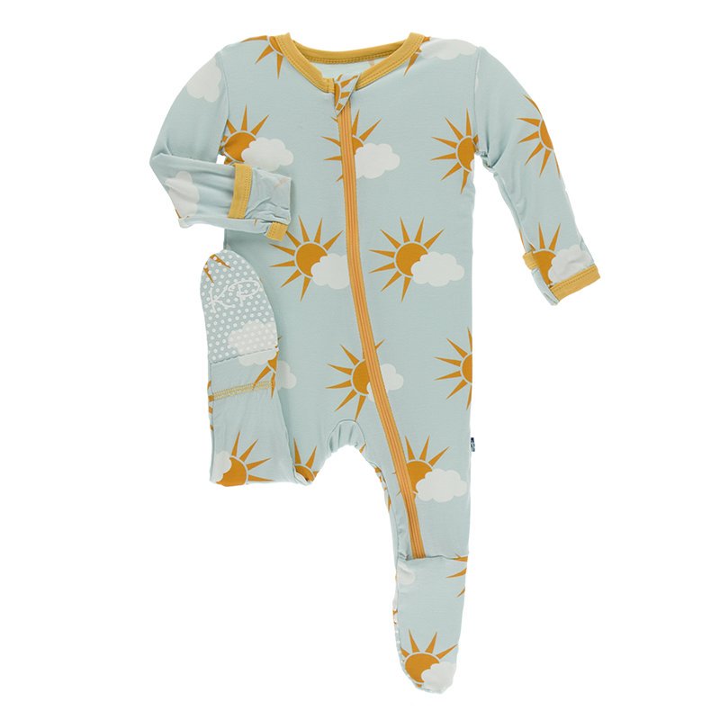 KicKee Pants, Baby Boy Apparel - Pajamas,  Kickee Pants - Print Footie with Zipper - Spring Sky Partial Sun