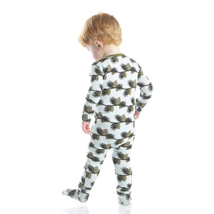 KicKee Pants, Baby Boy Apparel - Pajamas,  Kickee Pants - Print Footie with Zipper - Spring Sky Pine Cones