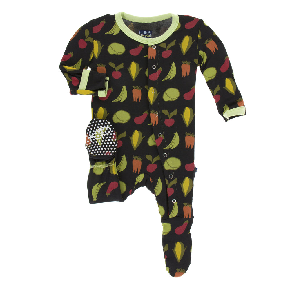 KicKee Pants, Baby Girl Apparel - Pajamas,  Kickee Pants - Print Footie with Zipper - Zebra Garden Veggies