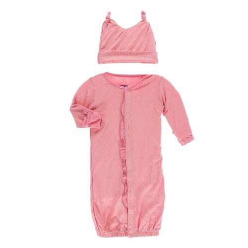 KicKee Pants, Baby Girl Apparel - Pajamas,  Kickee Pants - Print Layette Converter & Double Knot Hat Set - Desert Rose Gold Leaf