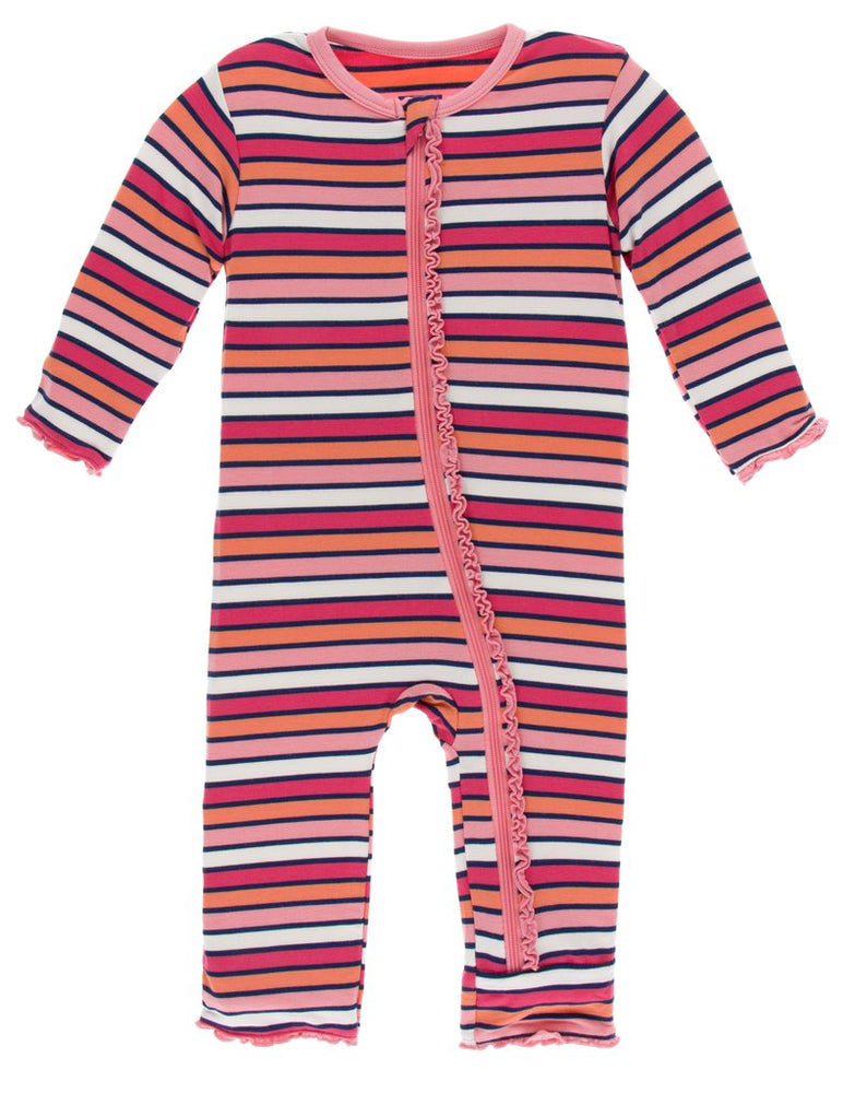 Kickee Pants - Print Muffin Ruffle Coverall with Zipper in Botany Red  Ginger Stripe