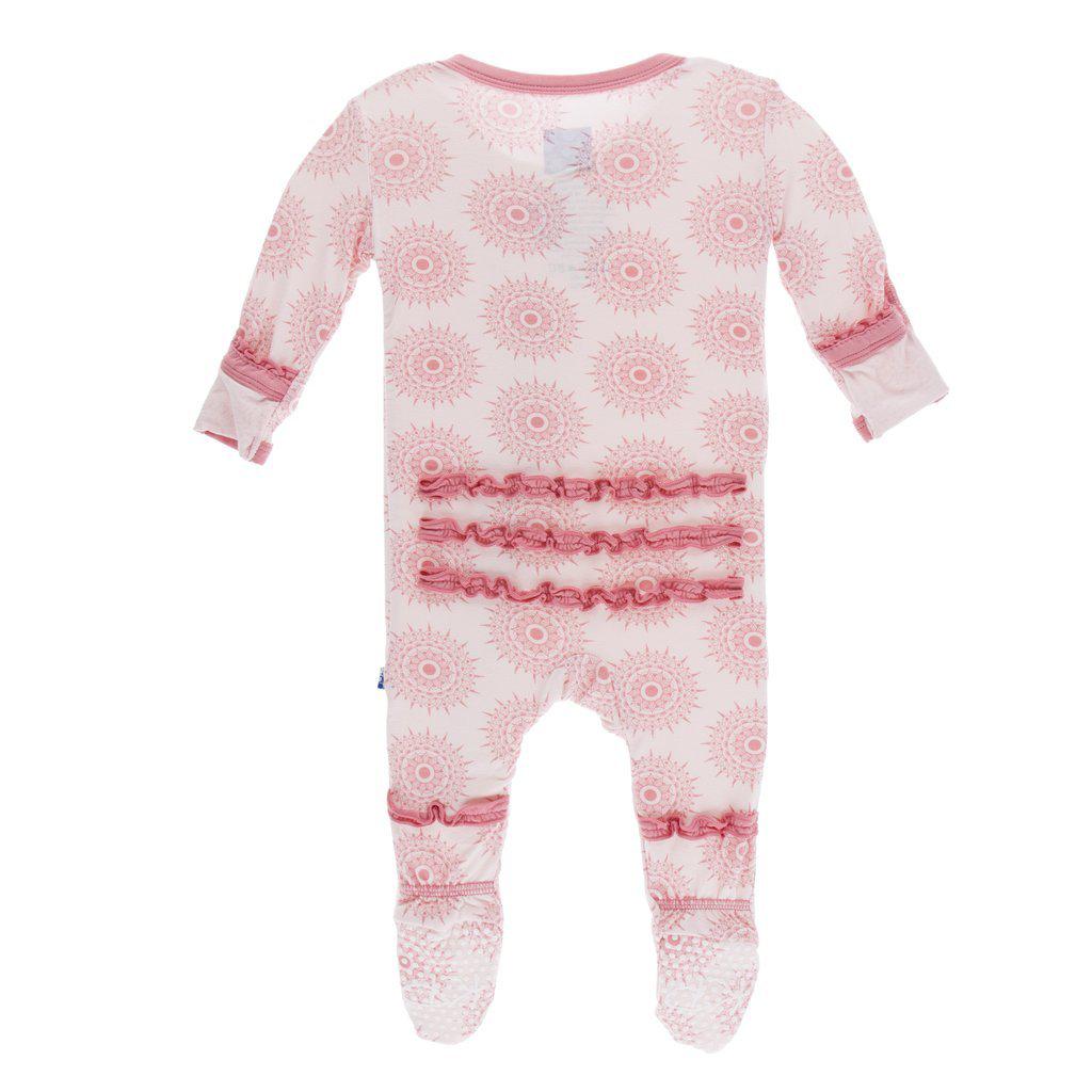 KicKee Pants, Baby Girl Apparel - Pajamas,  Kickee Pants - Print Muffin Ruffle Footie with Zipper - Macaroon Mandala